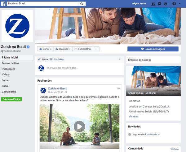 Página do facebook Zurich
