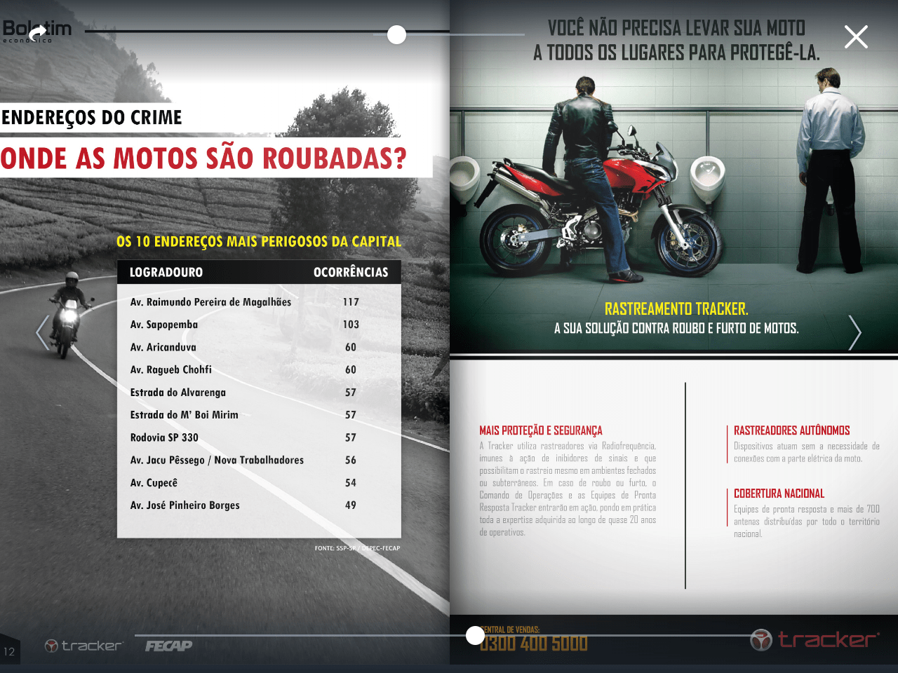 Roubo de motocicletas cresceu 19% no Estado de São Paulo, segundo dados do Boletim Tracker-FECAP