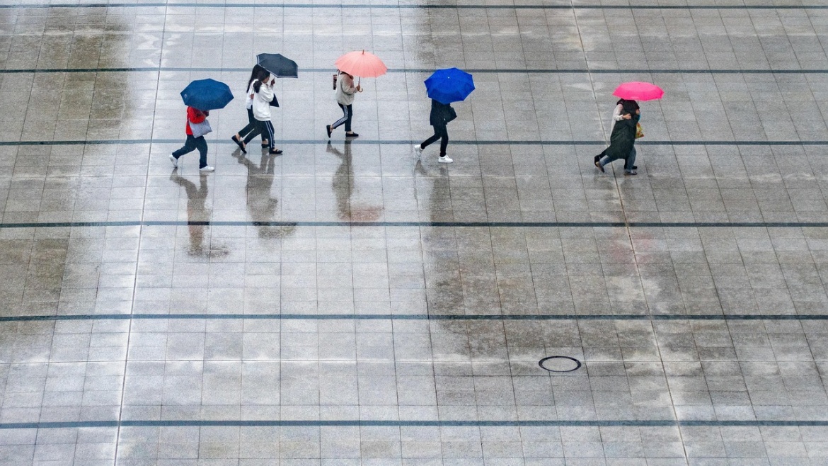 rain, people, umbrellas, nature, wet, weather, thunderstorm
