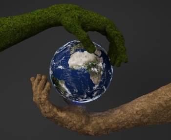Two hands are holding a small earth globe